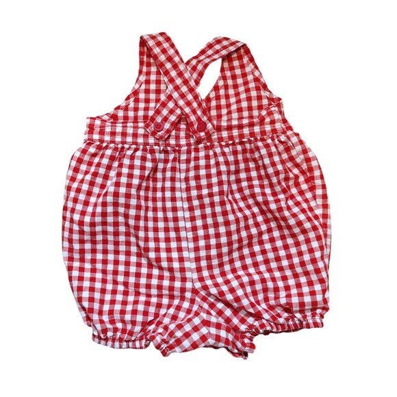 OshKosh B’Gosh Baby Girls Vintage Bubble Romper 6/9M Red Gingham Floral USA - Picture 2 of 6